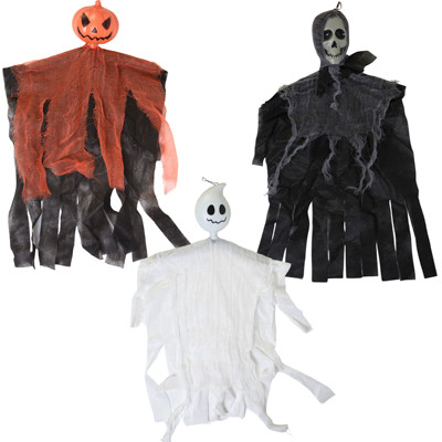 SHROUDED HANGING DECOR 24IN3AST GHOST/PUMPKIN/SKELETON