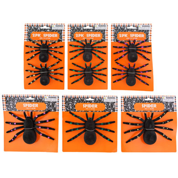SPIDER FLOCKED W/GLITTER TRIM LEGS 1PK-7IN OR 2PK-4IN 3AST CLRS HALLOWEEN TIE ON CARD SPIDER FLOCKED W/GLITTER TRIM LEGS 1PK-7IN OR 2PK-4IN 3AST CLRS HALLOWEEN TIE ON CARD