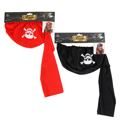PIRATE HAT RED OR BLACK POLYESTR W/SKULL & BONES ICON PIRATE HEADER