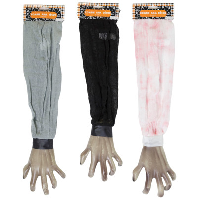ZOMBIE HAND W/FABRIC SLEEVE 3AST COLORS 22IN HLWN HDR