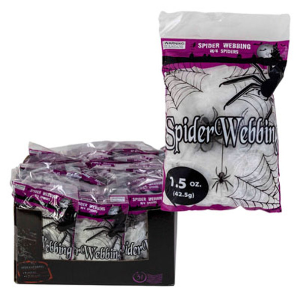 SPIDER WEBBING WHITE 36PC 1.5OZW/4 SPIDERS PRTD PB COUNTER DISPLAY