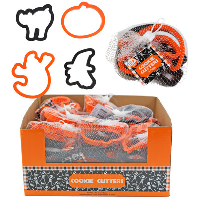 COOKIE CUTTER 4PK PP PLASTIC HALLOWEEN MESH BAG IN 27PC PDQ