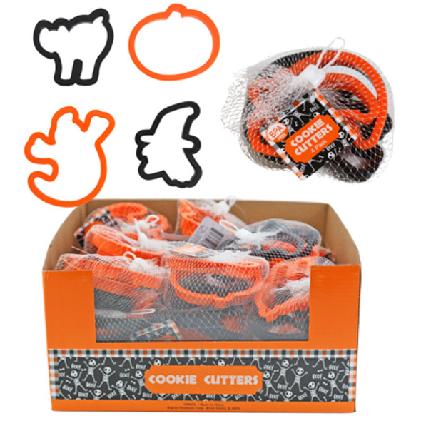 COOKIE CUTTER 4PK PP PLASTIC HALLOWEEN MESH BAG IN 27PC PDQ