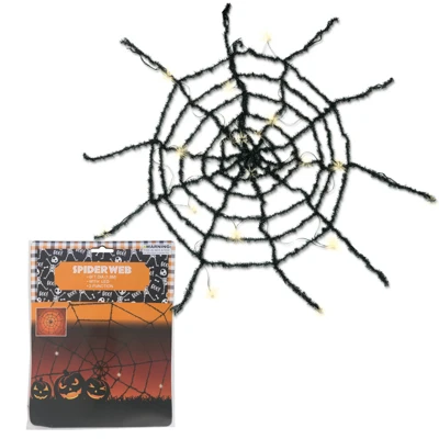 SPIDER WEB GIANT 6FT TINSEL ROPE W/3FUNCTION LIGHTS INDOOR/OUTDOOR PB/ INSRT BATT INCLD