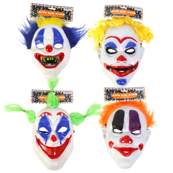 CLOWN MASK W/HAIR 4AST SCARY FACE ADULT SIZE/HEADERCARD CLOWN MASK W/HAIR 4AST SCARY FACE ADULT SIZE/HEADERCARD