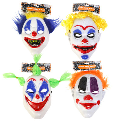 CLOWN MASK W/HAIR 4AST SCARY FACE ADULT SIZE/HEADERCARD
