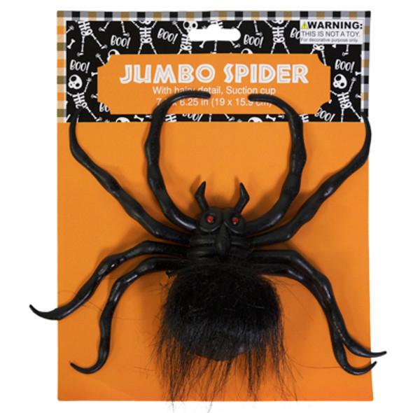 SPIDER JUMBO W/SUCTION CUP & HAIRY DETAIL 7.5X6.25IN PB/INSERT CARD
