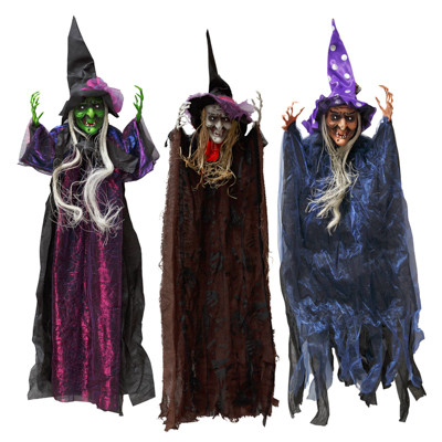 WITCH HANGING DECOR DELUXE 3AST 24X40IN W/SKELETON HANDS HLWN HT