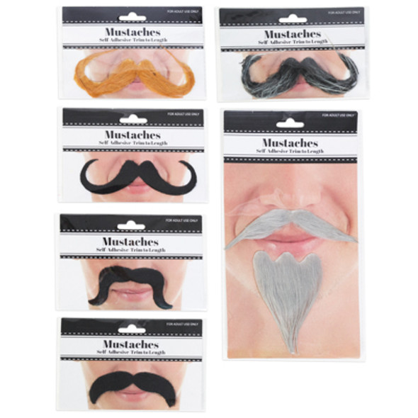 MUSTACHE DRESS-UP 6AST STYLES SELF-ADHESIVE PB/INSERT CARD