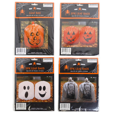 LEAF BAG 4AST 1PK LARGE 36X48IN/2PK MED 30X40IN GHOST/PUMPKIN/TOMBSTONE PB/INSRT
