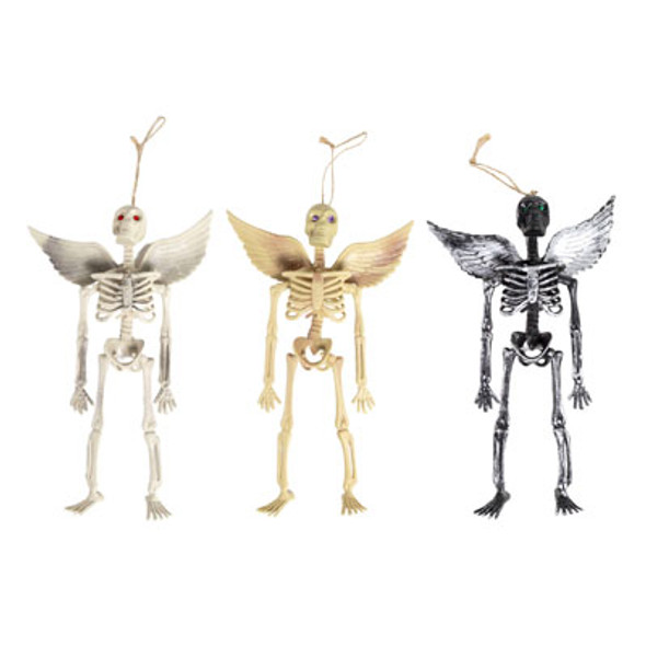 SKELETON W/WINGS & GEM EYES 8X13.5IN 3AST COLORS HLWN HT ROPE HANGER