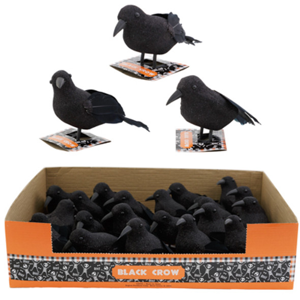 CROW BLACK GLITTER W/FEATHER TAIL 3AST 5.5/6.8IN 36PC PDQ HLWN TCD CROW BLACK GLITTER W/FEATHER TAIL 3AST 5.5/6.8IN 36PC PDQ HLWN TCD