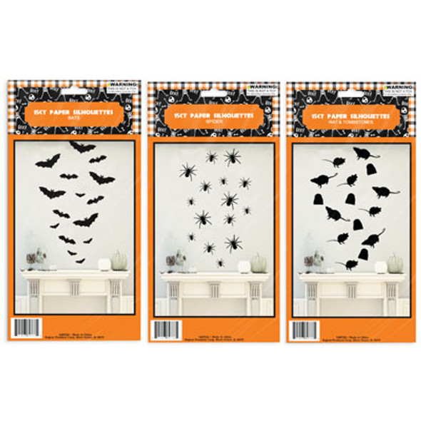 SILHOUETTES 15CT HALLOWEEN PAPER 3AST STYLES PB/INSERT RAT/SPIDER/BAT