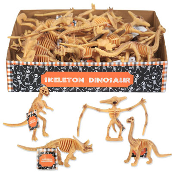 SKELETON ANIMAL DINOSAUR 24PC 4 ASSORTED PLASTIC 3-4.5IN HT NATURAL FOSSIL COLOR COUNTER DISPLAY