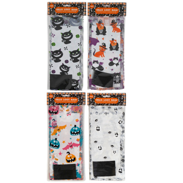 LOOT BAG CELLO HALLOWEEN 15CT 4 ASSORTED  5X2.5X11IN PBH ON 24PC MERCH STRIP