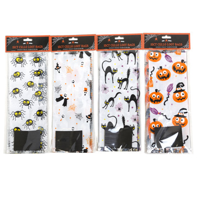 LOOT BAG CELLO HALLOWEEN 15CT 4 AST  5X2.5X11IN PBH ON 24PC MERCH STRIP