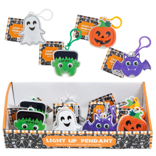 HALLOWEEN PENDANT W/PLASTIC CARABINER CLIP LIGHT-UP 4AST IN 24PC PDQ HALLOWEEN PENDANT W/PLASTIC CARABINER CLIP LIGHT-UP 4AST IN 24PC PDQ