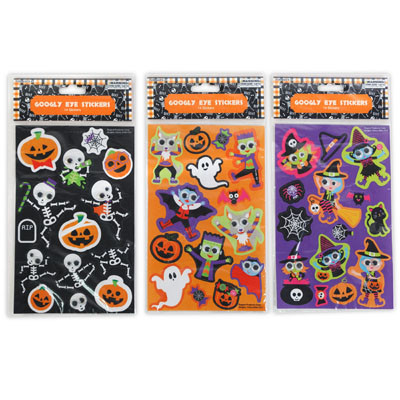 HALLOWEEN STICKERS W/GOOGLY EYES  3AST 24PC MDSG STRIP PB/INSERT HDR