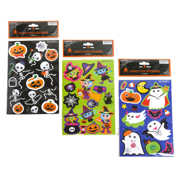 STICKERS W/GOOGLY EYES HALLOWEEN  3AST 24PC MDSG STRIP PB/INSERT HDR