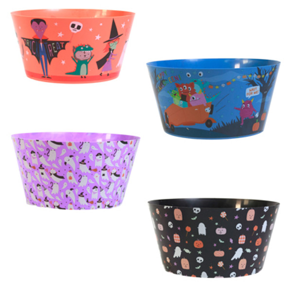 CANDY BOWL HALLOWEEN PRINTED 4AST 11.2 X 5.5IN HLWN UPC LABEL