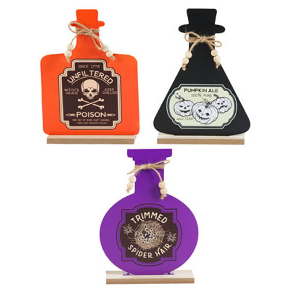 TABLE DECOR HALLOWEEN POISON BOTTLE METAL 5.25X7IN 3AST W/TWINE BOW & BEADS COMPLY/LABEL TABLE DECOR HALLOWEEN POISON BOTTLE METAL 5.25X7IN 3AST W/TWINE BOW & BEADS COMPLY/LABEL