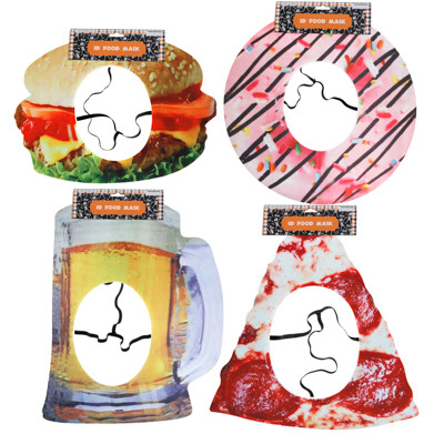 MASK 3D FOOD REALISTIC JUMBO 4AST STYLES W/ELASTIC BAND HLWN HDR AGES 8+