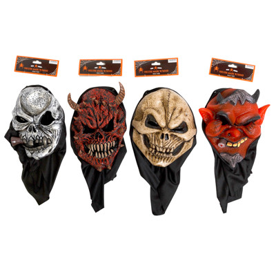 MASK DELUXE REALISTIC 4AST PVC W/POLYESTER HOOD ADULT SIZE HLWN HDR