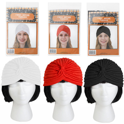 TURBAN FORTUNE TELLER/FLAPPER 3AST COLORS ADULT COSTUME ACCESSORY RED/WHITE/BLACK PB/INSERT