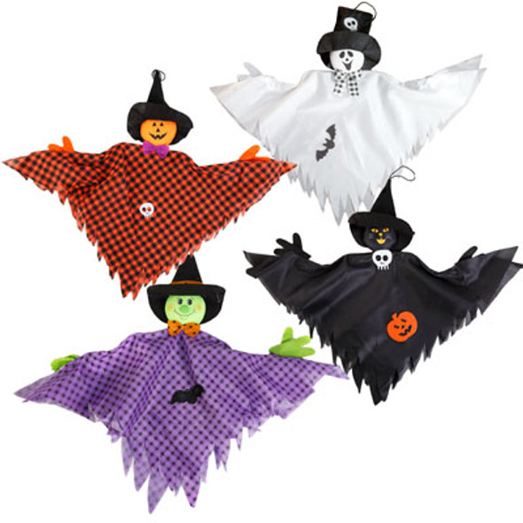 HANGING SHROUDED DECOR 4AST WHIMSICAL CHARACTERS 21 X 24IN HLWN HANGTAG