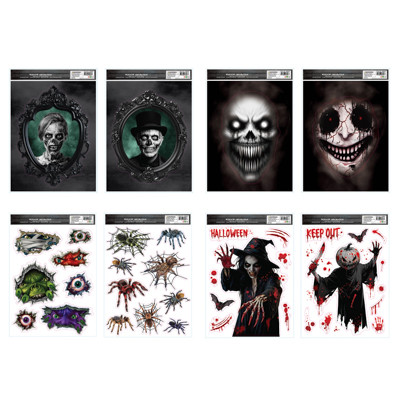 WINDOW CLING HALLOWEEN HORROR 8AST CREEPY STYLES 4CLR PRINT