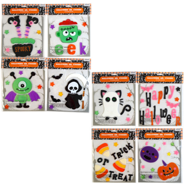 GEL CLING STICKERS HALLOWEEN 8ASST STYLES POLYBAG/HDR