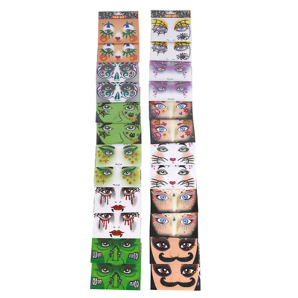 FACE ART HALLOWEEN 12 ASSORTED DESIGNS ON MERCH STRIP