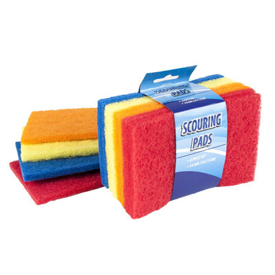 SCOURING PADS FLAT 8PC 4X6 ASST COLORS CLEANING SLEEVE