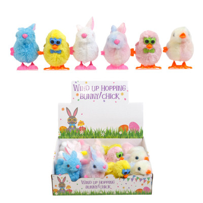 WIND UP HOPPING BUNNY OR CHICK W/GLASSES PLUSH AST COLORS 12PC PDQ W/EASTER HT