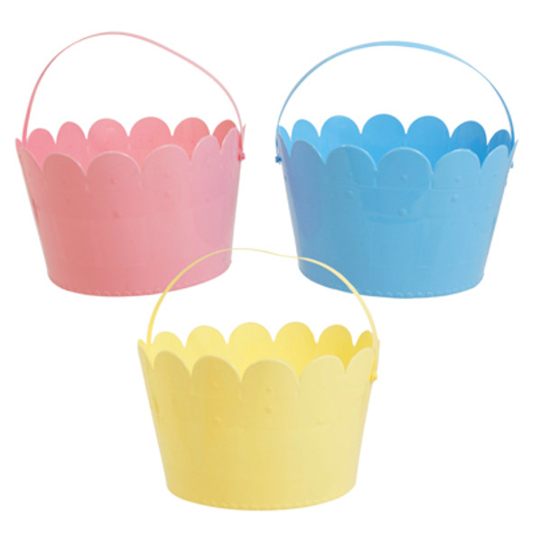 EASTER BUCKET GARDEN GATE DESIGN 3AST COLORS  8INH/HT