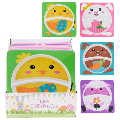 DINNERWARE MELAMINE KIDS SQUARE EASTER DIVIDED PLATE/24PC PDQ 8X8IN W/UPC EASTER LABEL