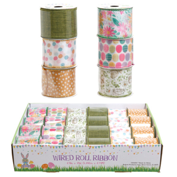 WIRE RIBBON SPRING EASTER 6AST 2.5IN X 3YD 24PC PDQ WIRE RIBBON SPRING EASTER 6AST 2.5IN X 3YD 24PC PDQ