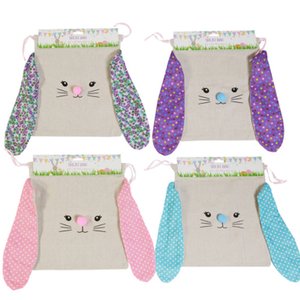 TREAT BAG BUNNY EAR BURLAP 4AST W/LONG EARS & DRAWSTRING 12.5 X 10.5 IN EASTER HEADER