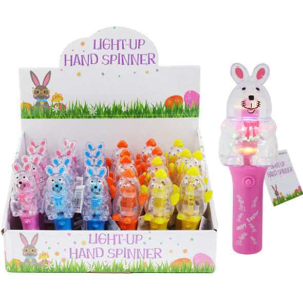 LIGHT UP HAND SPINNER EASTER 4AST 24PC PDQ/HT PINK/BLUE RABBIT-YELL/ORG CHICK 3XLR44 BATT INCL