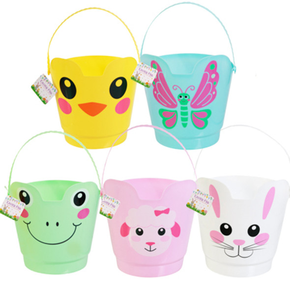 EASTER ICON SHAPED BUCKET 5ASST BUNNY/CHICK/LAMB/FROG/BUTTERFLY 7.5 DIA X 8IN H EASTER HT