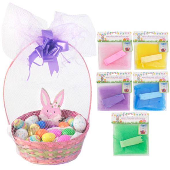 MESH EASTER BASKET WRAP W/PULLBOW 5AST CLRS 50 X 22.5IN & 5.5IN BOW/PBH W/DROP DOWN IMAGE