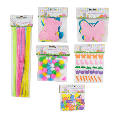EASTER DIY CRAFT 6 ASSORTED STEMS/POMS/GLITTER SHAPES/STICKERS PBH