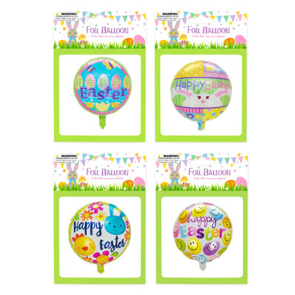 EASTER FOIL BALLOON 4AST 13.78IN DIA INFLATED W/STRAW PB/INSERT
