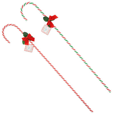 CANDY CANE TWIST 30 IN X 0.375 IN W/BOW & HOLLY 2AST