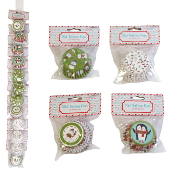 BAKING CUPS CHRISTMAS 2IN 50CT 4AST MERCH STRIP INCLUDED