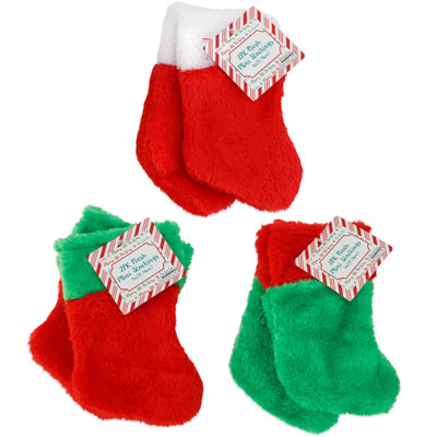 STOCKING MINI 2PK 7IN PLUSH 3AST COLORS MDSG STRIP HT/JHOOK WEIGHTED TO RED/WHITE