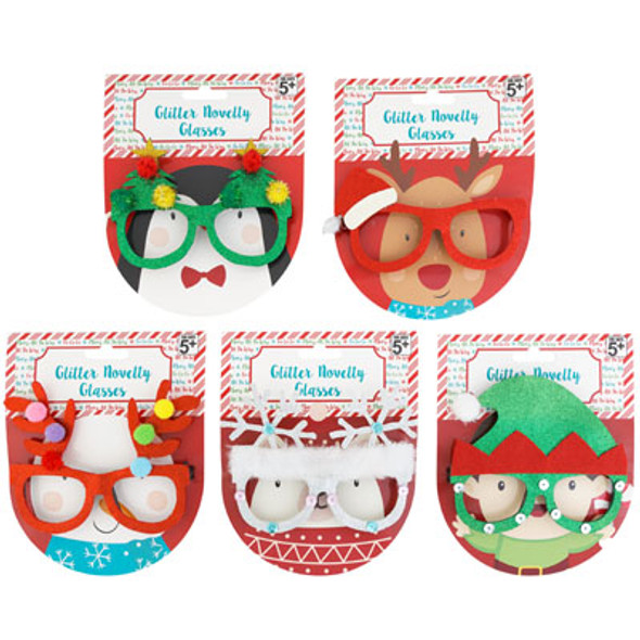 GLASSES NOVELTY CHRISTMAS 5AST TREE/HAT/ANTLER/FLAKE/ELF XMAS HEADER CARD W/GRAPHIC
