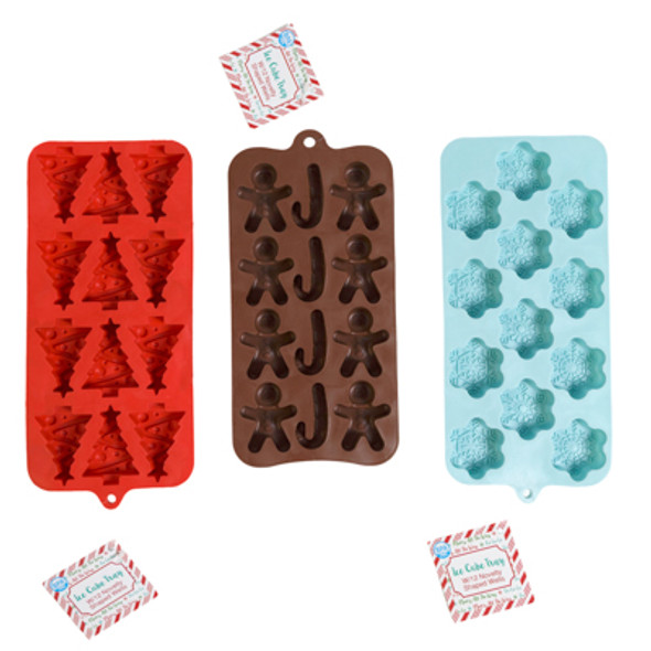 ICE CUBE TRAY TPR CHRISTMAS 3 AST TREE/FLAKE/GINGERBRD 4.125X7.8IN XMAS HT