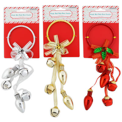 DOOR GREETER JINGLE BELL/BULB 11IN 3AST COLOR XMAS TCD