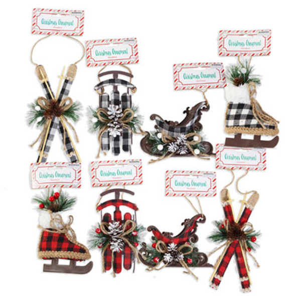 ORNAMENT WOODLAND BUFFALO/GREENS BLK/WHT/RED 8AST XMAS HEADERCARD
